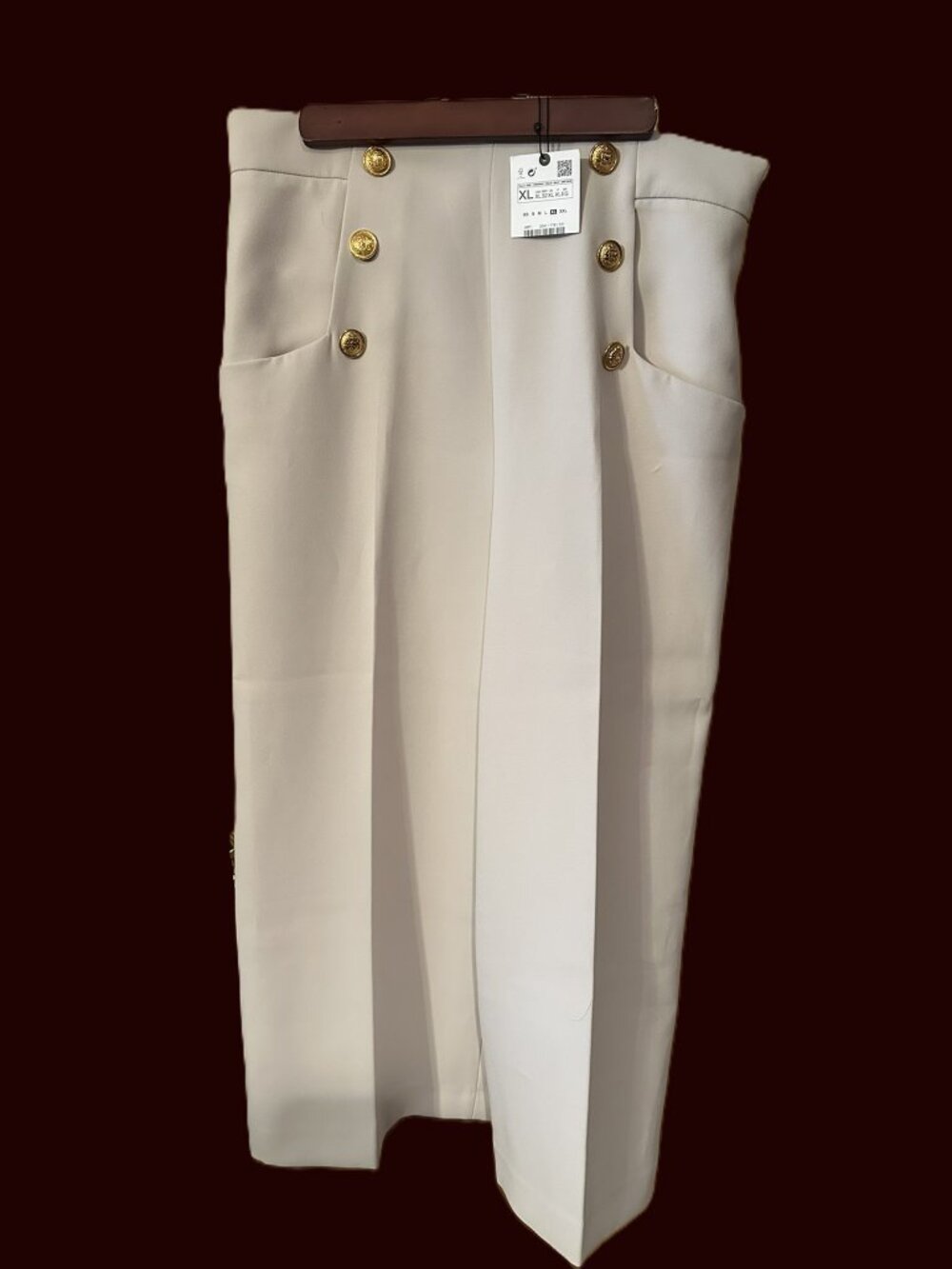 NWT ZARA Cream Gold Button High Waist Wide Leg Culottes Pants XL